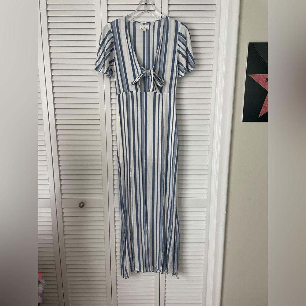 Lost and Wander Marina maxi dress blue and white stripe tie front size Smll EUC - Picture 3 of 6